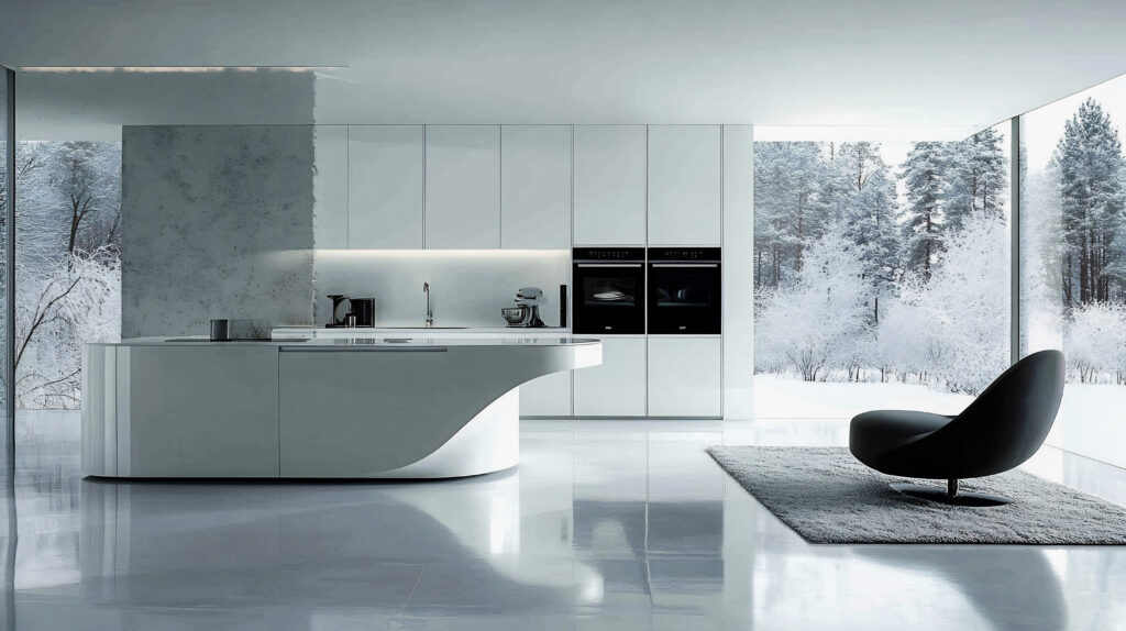 Modern Minimalist Kitchen Design with a Winter View