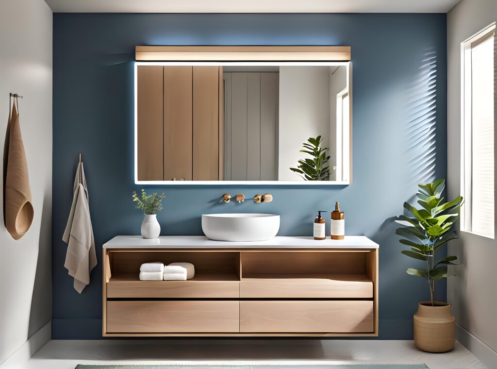 Peaceful Bathroom Oasis with a Mirror and Counter